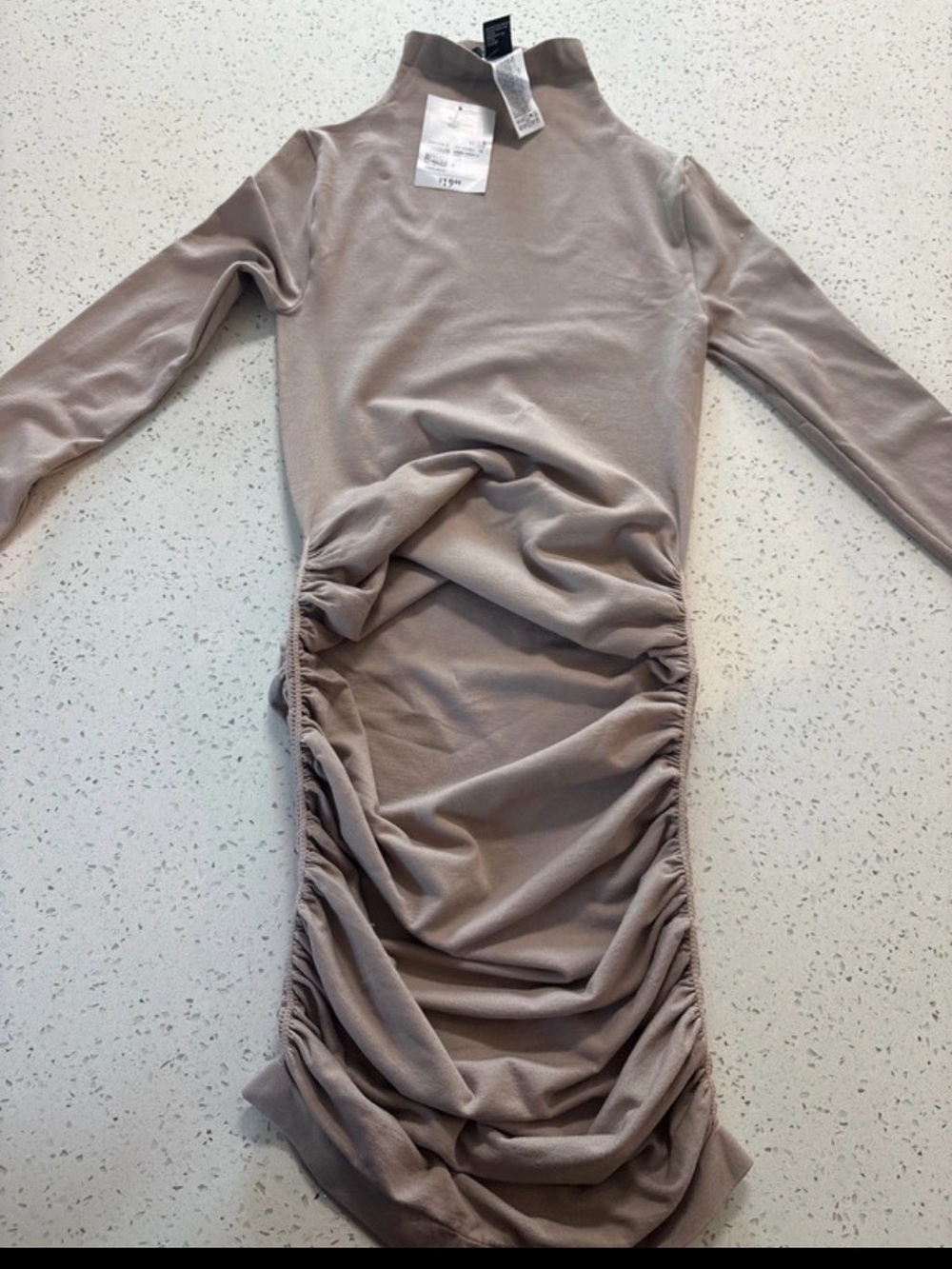 Forever 21 Taupe Ruched Long Sleeve Midi Dress